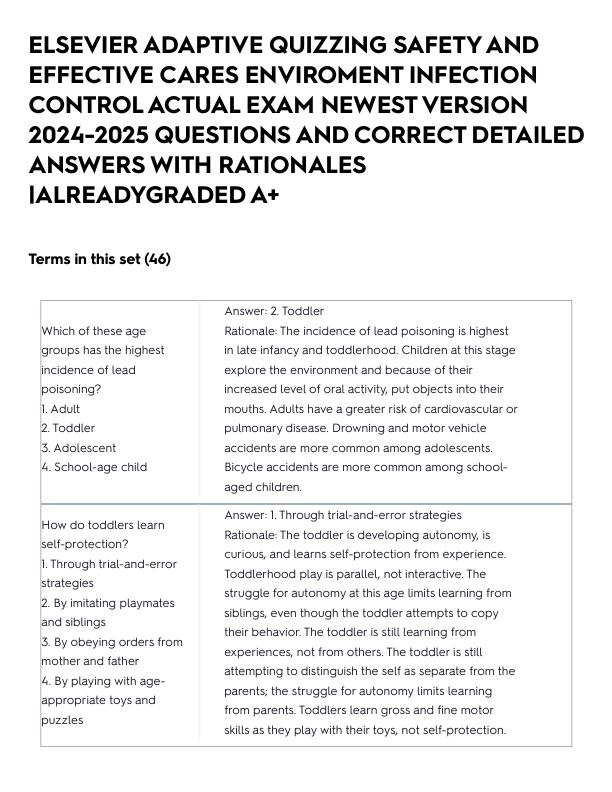 ELSEVIER ADAPTIVE QUIZZING SAFETY AND EFFECTIVE CARES ENVIROMENT INFECTION CONTROL ACTUAL EXAM NEWEST VERSION 2024-2025 QUESTIONS AND CORRECT DETAILED ANSWERS WITH RATIONALES _ALREADYGRADED A+ F.pdf