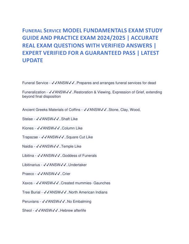 Funeral Service MODEL FUNDAMENTALS EXAM STUDY GUIDE AND PRACTICE EXAM 2024.pdf