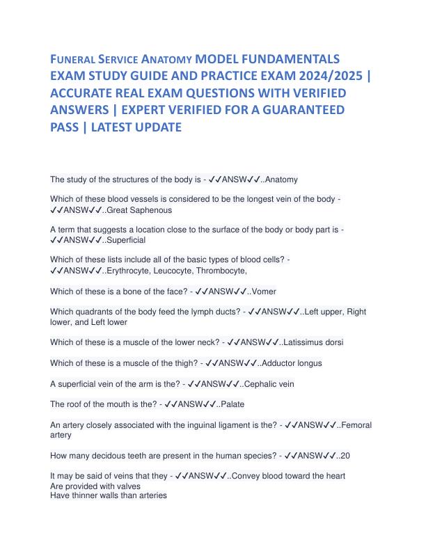 Funeral Service Anatomy MODEL FUNDAMENTALS EXAM STUDY GUIDE AND PRACTICE EXAM 2024.pdf