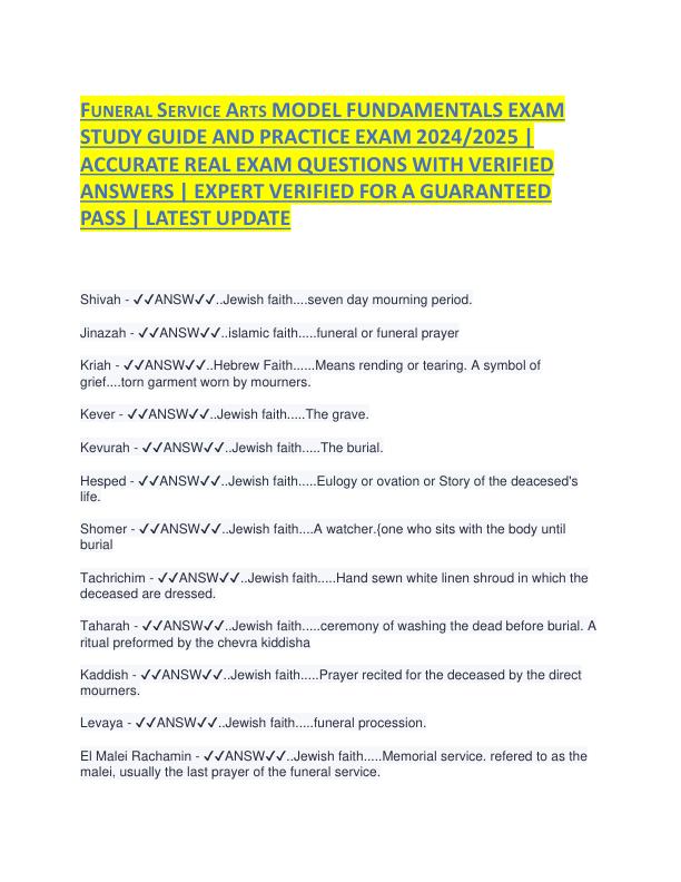 Funeral Service Arts MODEL FUNDAMENTALS EXAM STUDY GUIDE AND PRACTICE EXAM 2024.pdf