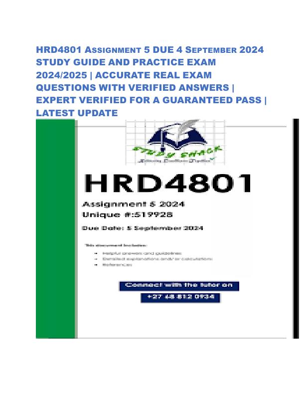 HRD4801 Assignment 5 DUE 4 September 2024 STUDY GUIDE AND PRACTICE EXAM 2024.pdf