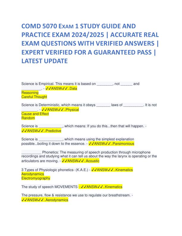 COMD 5070 Exam 1 STUDY GUIDE AND PRACTICE EXAM 2024.pdf