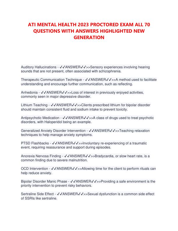 ATI MENTAL HEALTH 2023 PROCTORED EXAM ALL 70 QUESTIONS WITH ANSWERS HIGHLIGHTED NEW GENERATION.pdf