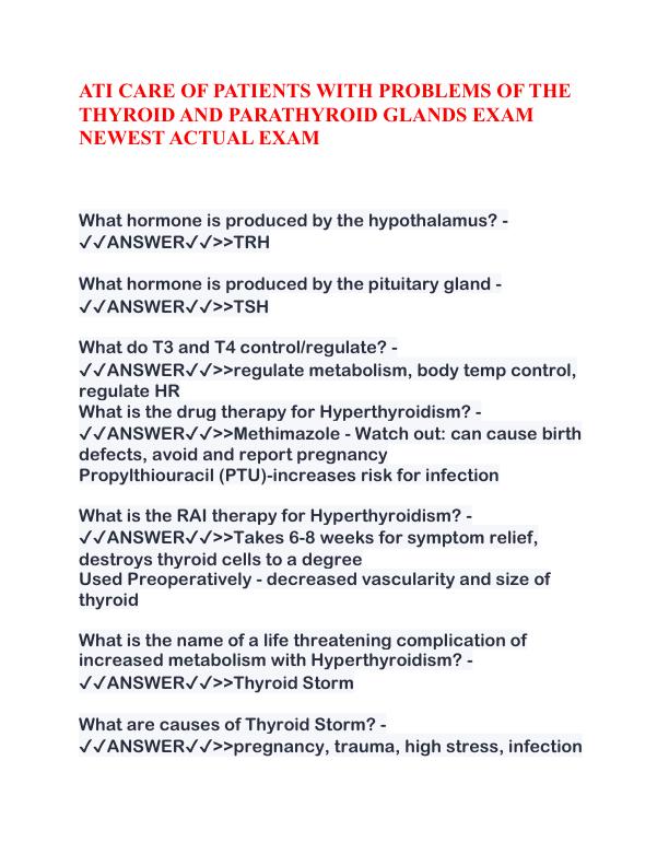 ATI CARE OF PATIENTS WITH PROBLEMS OF THE THYROID AND PARATHYROID GLANDS EXAM NEWEST ACTUAL EXAM.pdf