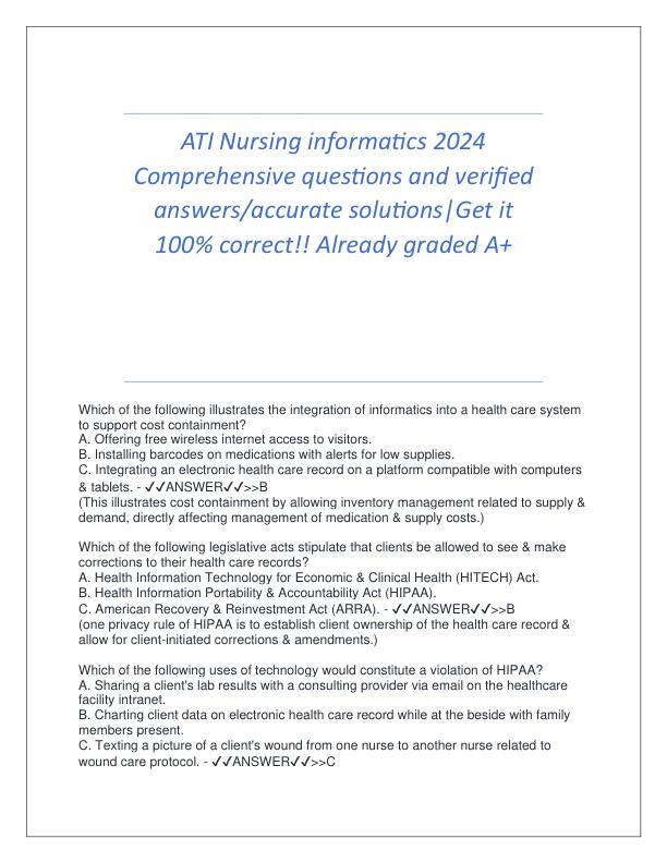 ATI Nursing informatics 2024 Comprehensive questions and verified answers.pdf