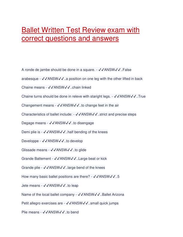 Ballet Written Test Review exam with correct questions and answers.pdf