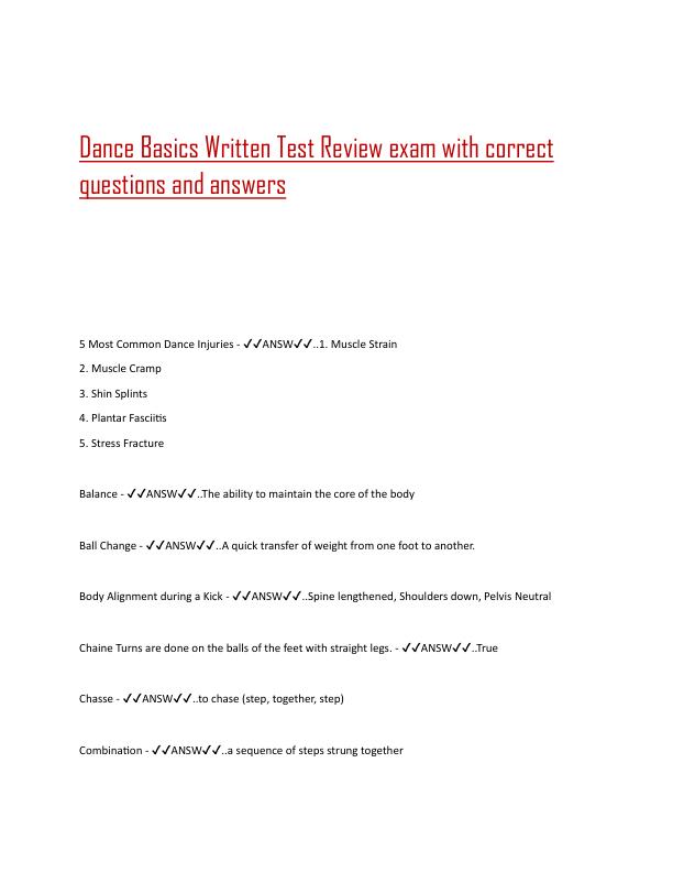 Dance Basics Written Test Review exam with correct questions and answers.pdf