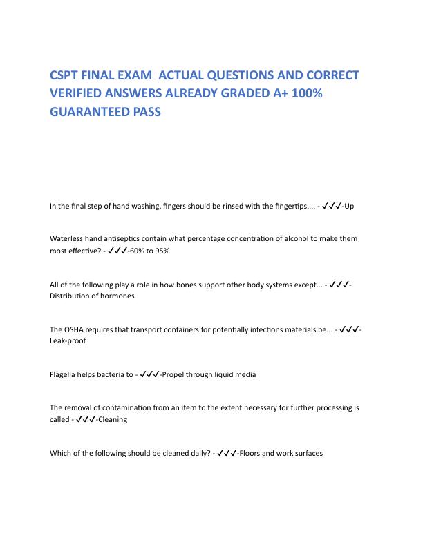 CSPT FINAL EXAM  ACTUAL QUESTIONS AND CORRECT VERIFIED ANSWERS ALREADY GRADED A.pdf