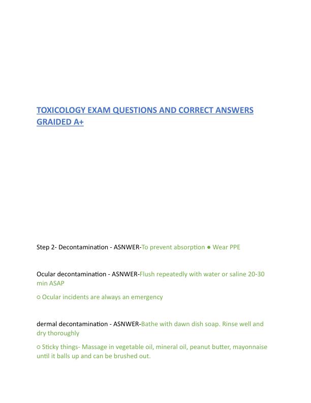 TOXICOLOGY EXAM QUESTIONS AND CORRECT ANSWERS GRAIDED A.pdf