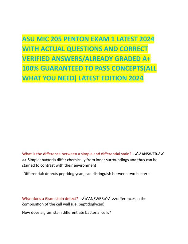 ASU MIC 205 PENTON EXAM 1 LATEST 2024 WITH ACTUAL QUESTIONS AND CORRECT VERIFIED ANSWERS.pdf