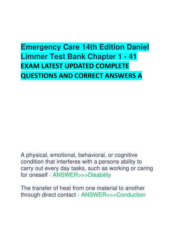 Emergency Care 14th Edition Daniel Limmer Test Bank Chapter 1.pdf