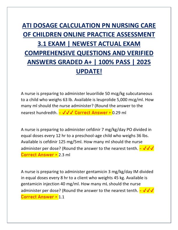 ATI DOSAGE CALCULATION PN NURSING CARE OF CHILDREN ONLINE PRACTICE ASSESSMENT 3.pdf