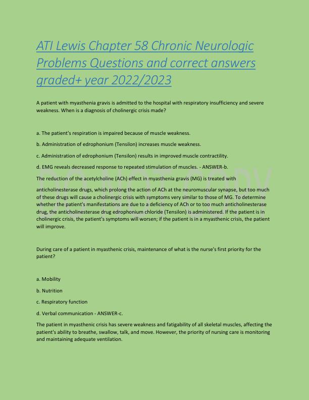 ATI Lewis Chapter 58 Chronic Neurologic Problems Questions and correct answers graded.pdf