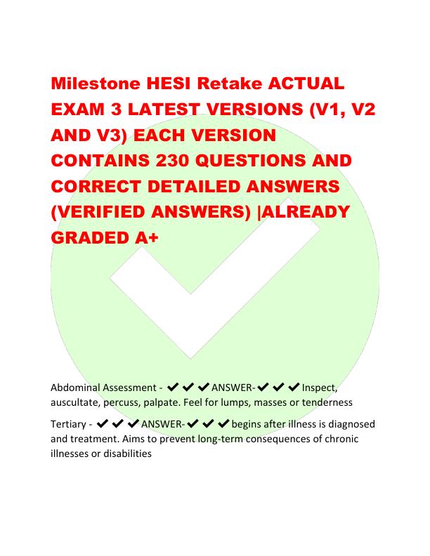 Milestone HESI Retake ACTUAL EXAM 3 LATEST VERSIONS.pdf