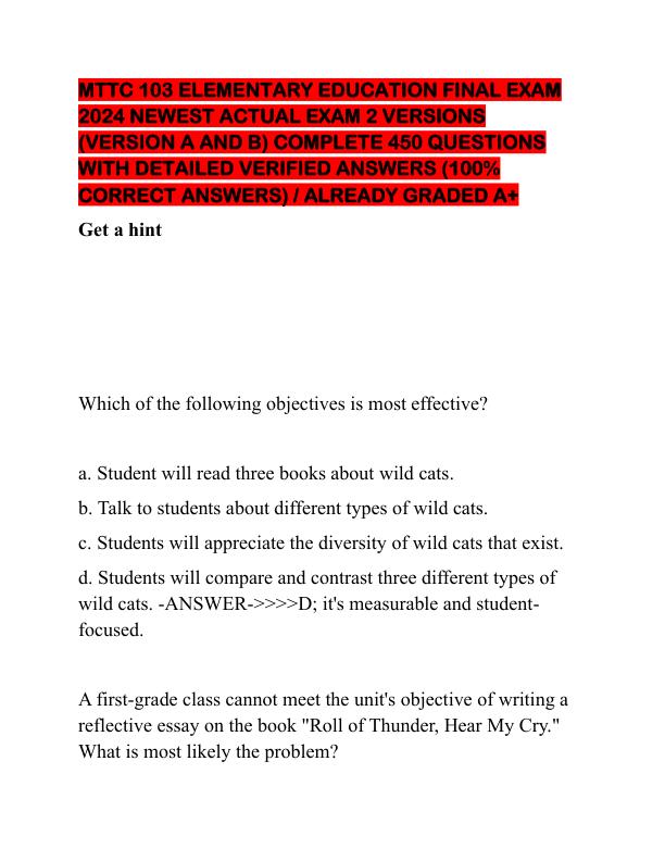 MTTC 103 ELEMENTARY EDUCATION FINAL EXAM 2024 NEWEST ACTUAL EXAM 2 VERSIONS.pdf