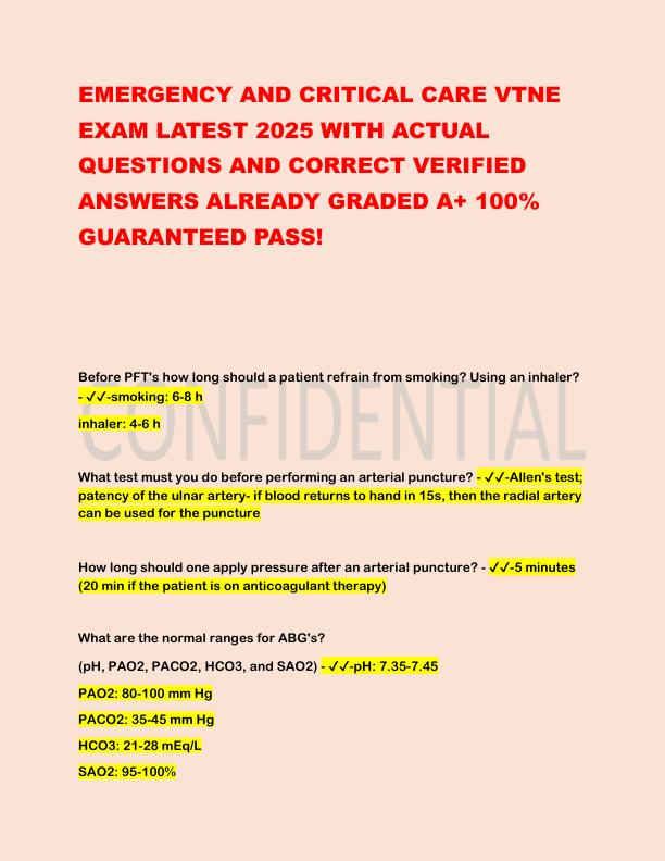 EMERGENCY AND CRITICAL CARE VTNE EXAM LATEST 2025 WITH ACTUAL QUESTIONS AND CORRECT VERIFIED ANSWERS ALREADY GRADED A.pdf