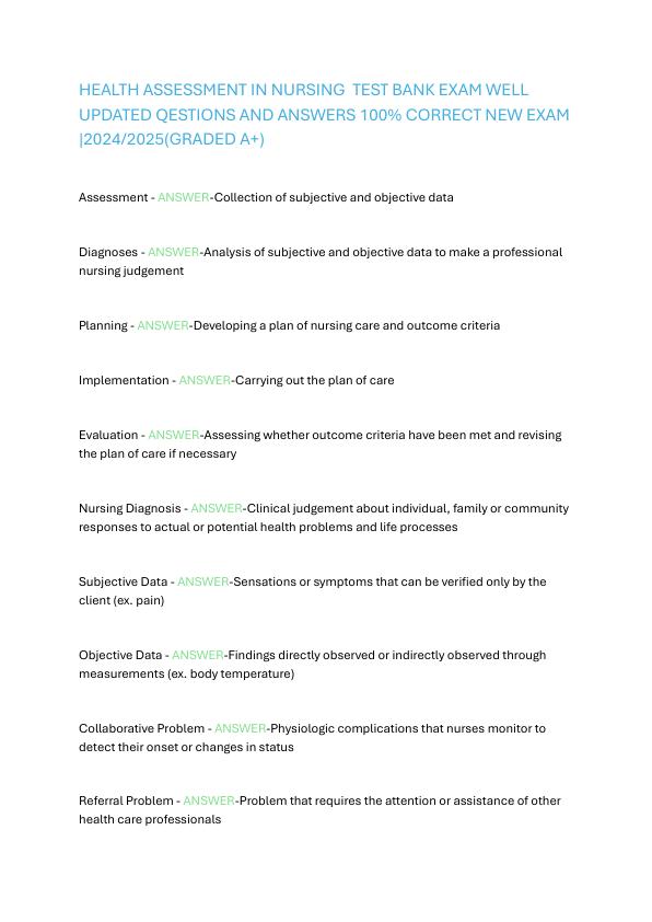 HEALTH ASSESSMENT IN NURSING  TEST BANK EXAM WELL UPDATED QESTIONS AND ANSWERS 100.pdf