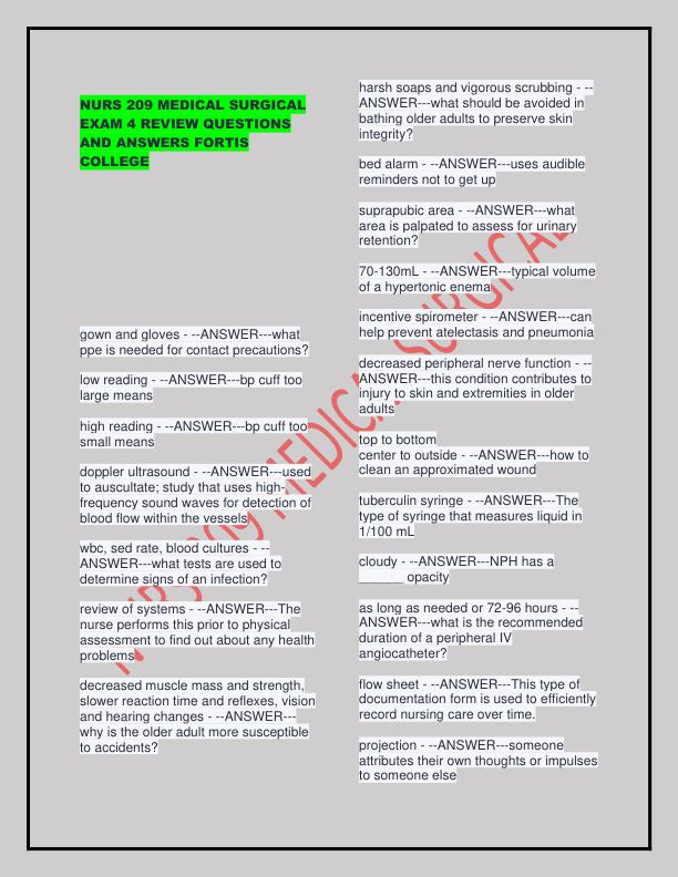 NURS 209 MEDICAL SURGICAL EXAM 4 REVIEW QUESTIONS AND ANSWERS FORTIS.pdf