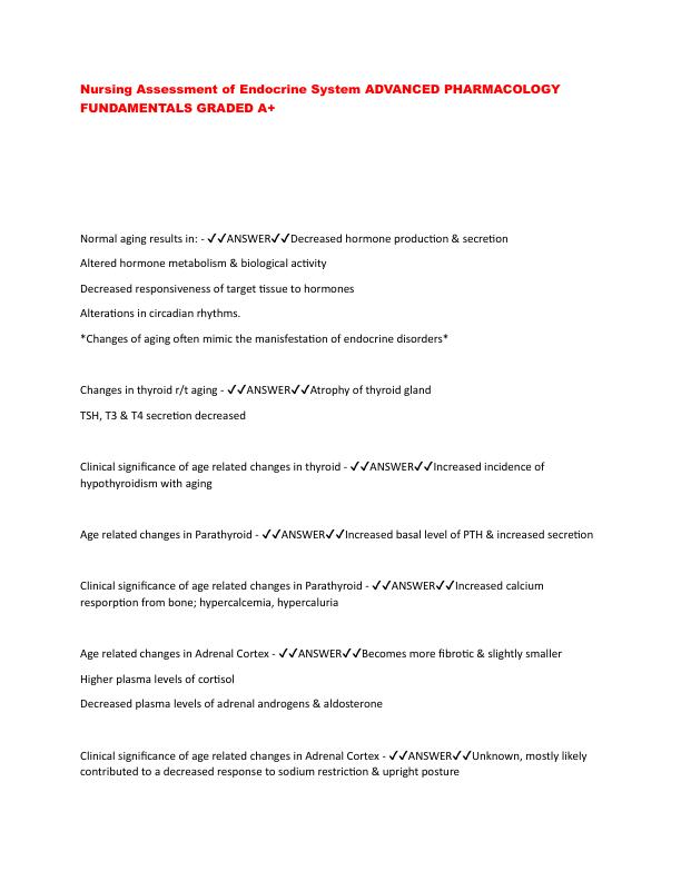 Nursing Assessment of Endocrine System ADVANCED PHARMACOLOGY FUNDAMENTALS GRADED A.pdf