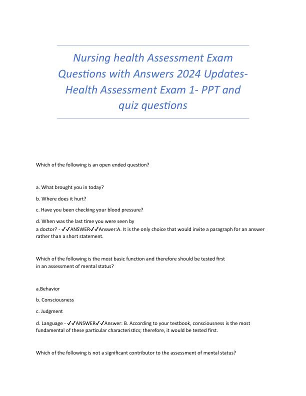 Nursing health Assessment Exam Questions with Answers 2024 Updates5.pdf