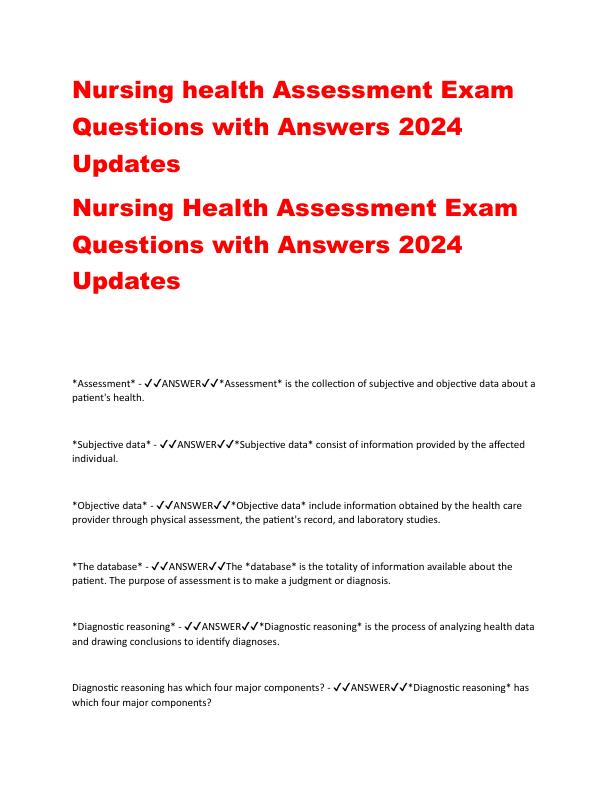 Nursing health Assessment Exam Questions with Answers 2024 Updates.pdf