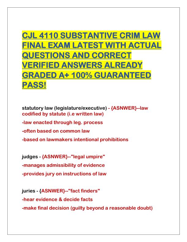 CJL 4110 SUBSTANTIVE CRIM LAW FINAL EXAM LATEST WITH ACTUAL QUESTIONS AND CORRECT VERIFIED ANSWERS ALREADY GRADED A.pdf