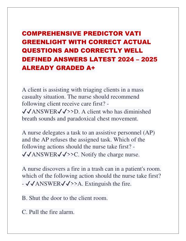 COMPREHENSIVE PREDICTOR VATI GREENLIGHT WITH CORRECT ACTUAL QUESTIONS AND CORRECTLY WELL DEFINED ANSWERS LATEST 2024.pdf