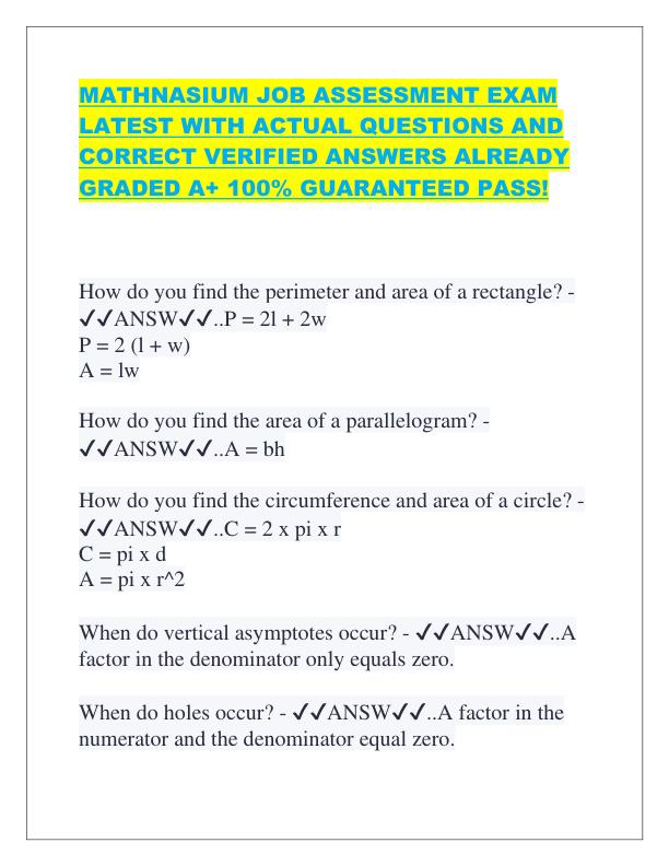 MATHNASIUM JOB ASSESSMENT EXAM LATEST WITH ACTUAL QUESTIONS AND CORRECT VERIFIED ANSWERS ALREADY GRADED A.pdf