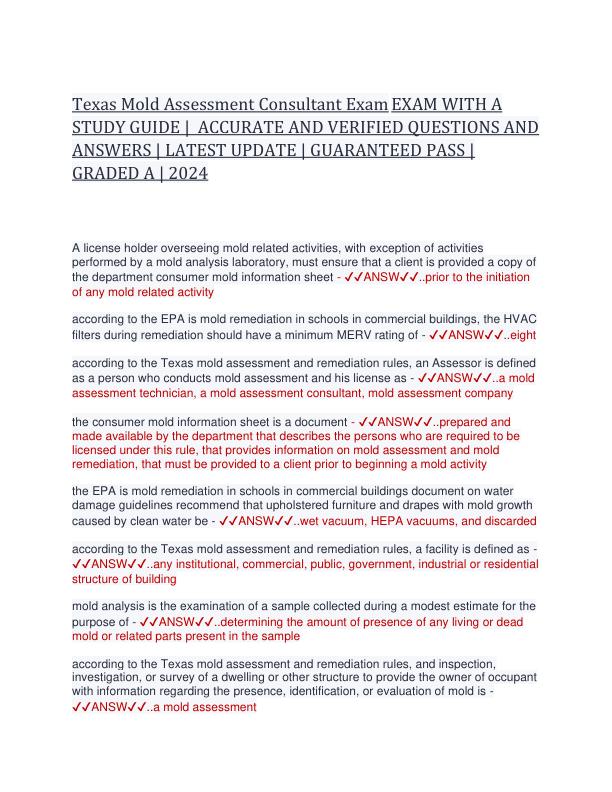 Texas Mold Assessment Consultant Exam EXAM WITH A STUDY GUIDE.pdf