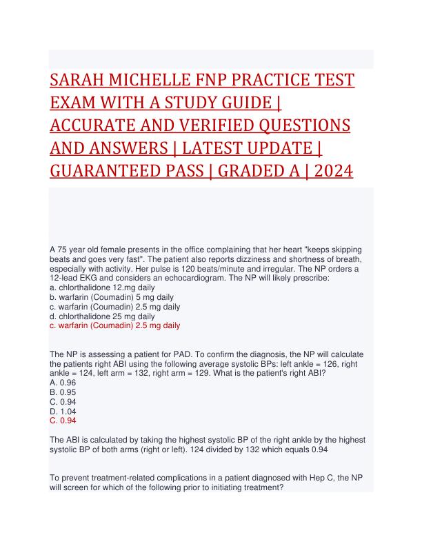 SARAH MICHELLE FNP PRACTICE TEST EXAM WITH A STUDY GUIDE.pdf