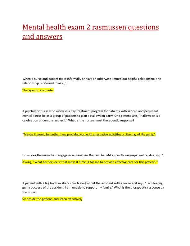 Mental health exam 2 rasmussen questions and answers.pdf