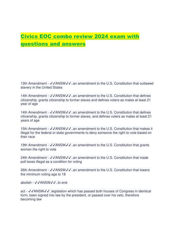 Civics EOC combo review 2024 exam with questions and answers.pdf