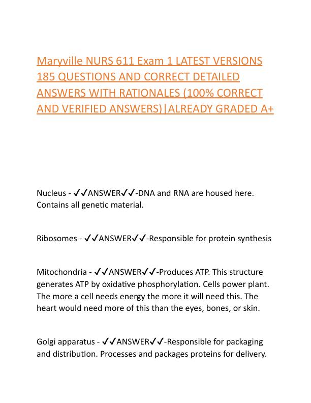 Maryville NURS 611 Exam 1 LATEST VERSIONS 185 QUESTIONS AND CORRECT DETAILED ANSWERS WITH RATIONALES.pdf