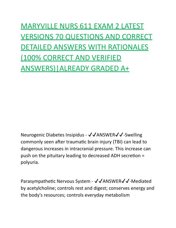 MARYVILLE NURS 611 EXAM 2 LATEST VERSIONS 70 QUESTIONS AND CORRECT DETAILED ANSWERS WITH RATIONALES.pdf