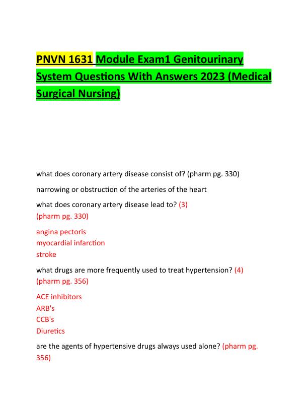 PNVN 1631 Module Exam1 Genitourinary System Questions With Answers 2023.pdf