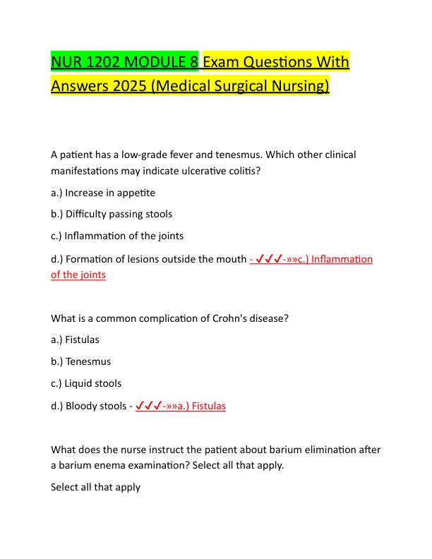 NUR 1202 MODULE 8 Exam Questions With Answers 2025.pdf