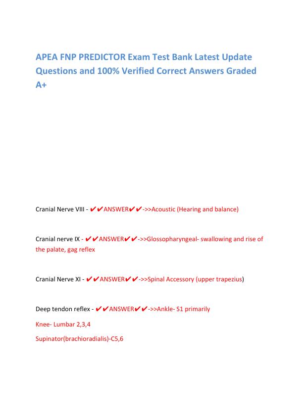 APEA FNP PREDICTOR Exam Test Bank Latest Update Questions and 100% Verified Correct Answers Graded A+