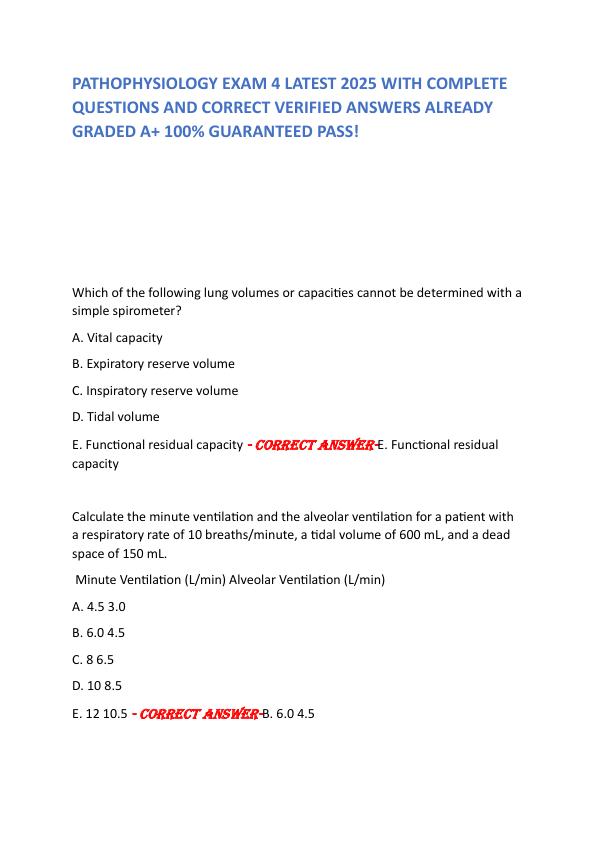 PATHOPHYSIOLOGY EXAM 4 LATEST 2025 WITH COMPLETE QUESTIONS AND CORRECT VERIFIED ANSWERS ALREADY GRADED A+ 100% GUARANTEED PASS!          