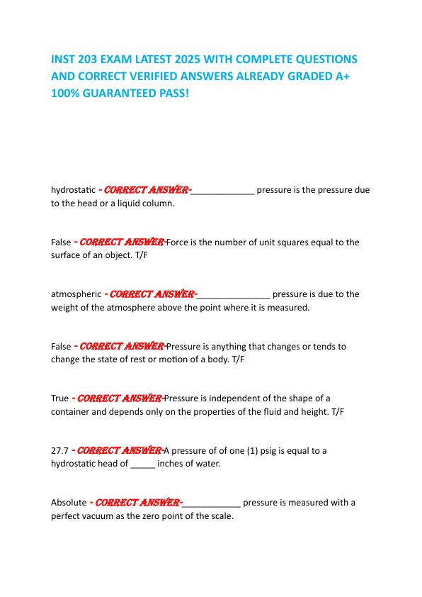 INST 203 EXAM LATEST 2025 WITH COMPLETE QUESTIONS  AND CORRECT VERIFIED ANSWERS ALREADY GRADED A+ 100% GUARANTEED PASS!         