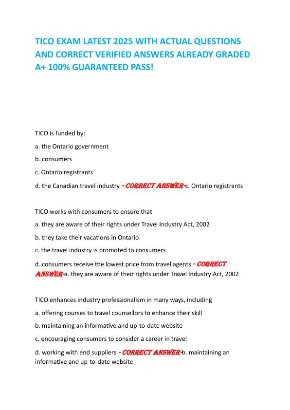 TICO EXAM LATEST 2025 WITH ACTUAL QUESTIONS AND CORRECT VERIFIED ANSWERS ALREADY GRADED A+ 100% GUARANTEED PASS!        