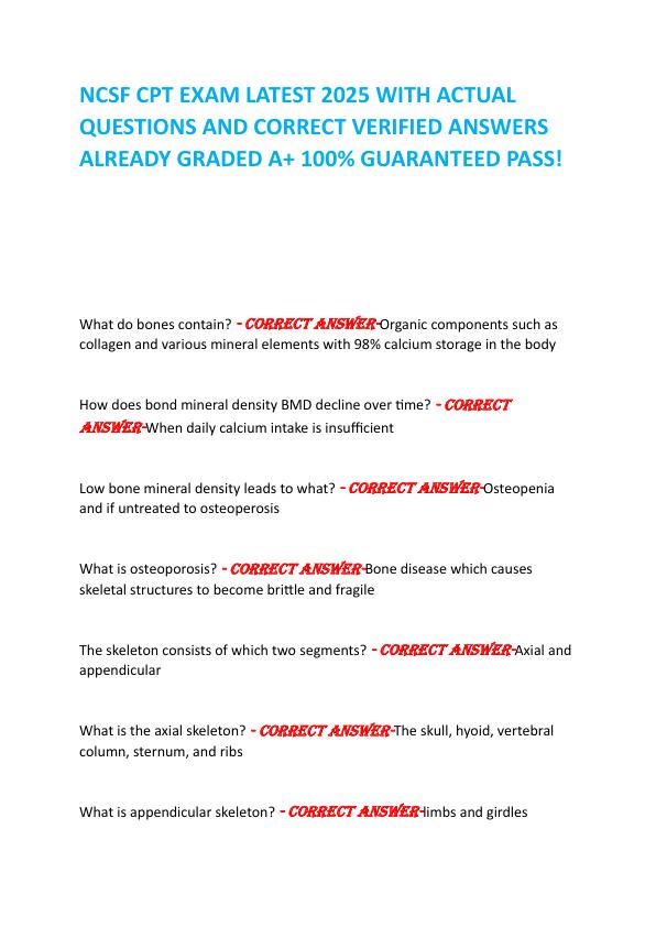 NCSF CPT EXAM LATEST 2025 WITH ACTUAL  QUESTIONS AND CORRECT VERIFIED ANSWERS ALREADY GRADED A+ 100% GUARANTEED PASS!        