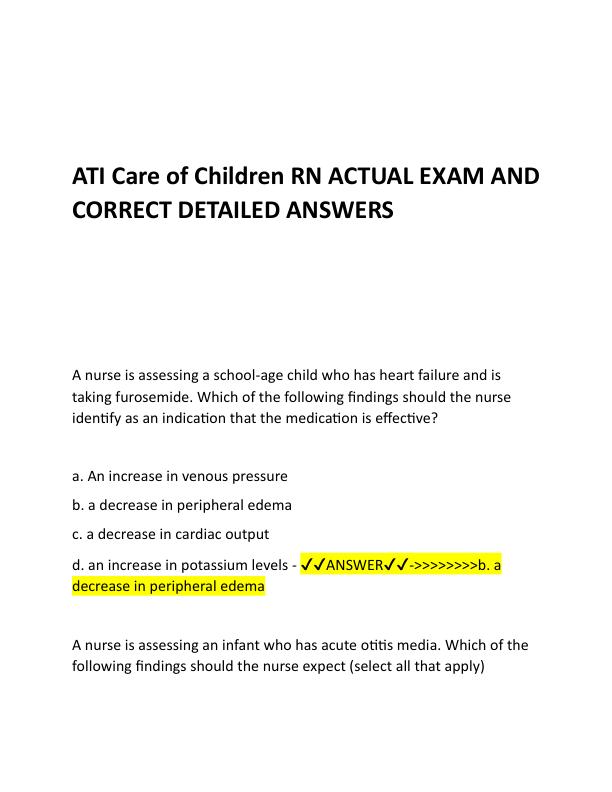 ATI Care of Children RN ACTUAL EXAM AND CORRECT DETAILED ANSWERS.pdf