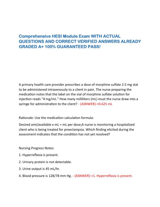 Comprehensive HESI Module Exam WITH ACTUAL QUESTIONS AND CORRECT VERIFIED ANSWERS ALREADY GRADED A.pdf