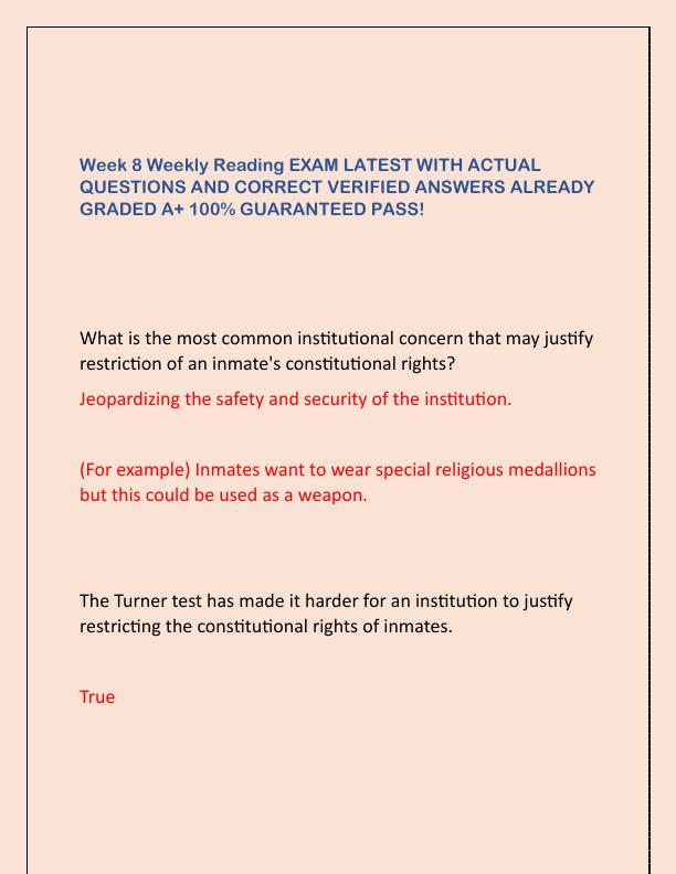 Week 8 Weekly Reading EXAM LATEST WITH ACTUAL QUESTIONS AND CORRECT VERIFIED ANSWERS ALREADY GRADED A.pdf