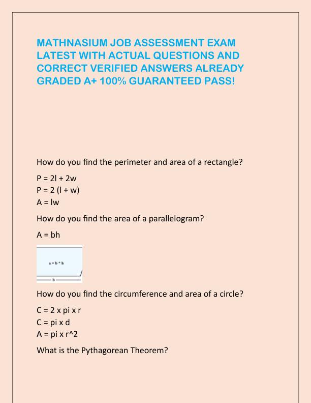 MATHNASIUM JOB ASSESSMENT EXAM LATEST WITH ACTUAL QUESTIONS AND CORRECT VERIFIED ANSWERS ALREADY GRADED A.pdf