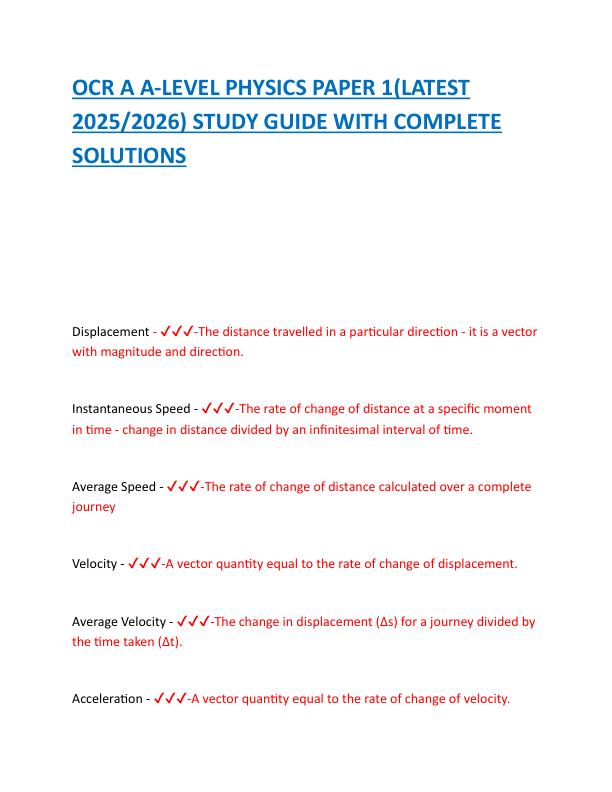 OCR A LEVEL PHYSICS, OCR A-LEVEL PHYSICS, PHYSICS STUDY GUIDE WITH COMPLETE SOLUTIONS