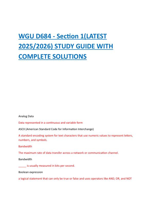 WGU D684 - Section 1(LATEST 2025/2026) STUDY GUIDE WITH COMPLETE SOLUTIONS