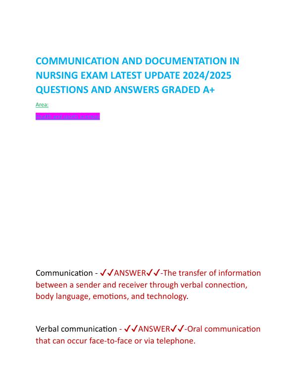 COMMUNICATION AND DOCUMENTATION IN NURSING EXAM LATEST UPDATE 2024.pdf