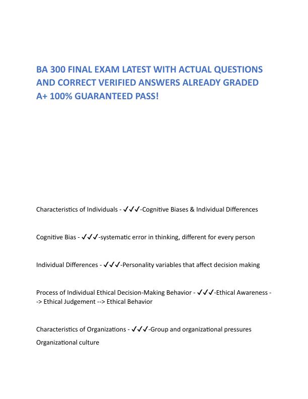 BA 300 FINAL EXAM LATEST WITH ACTUAL QUESTIONS AND CORRECT VERIFIED ANSWERS ALREADY GRADED A.pdf