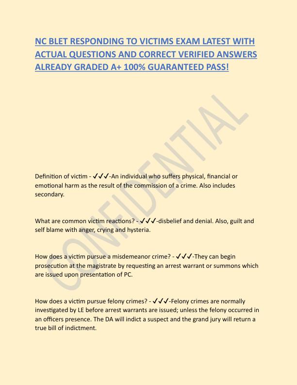 NC BLET RESPONDING TO VICTIMS EXAM LATEST WITH ACTUAL QUESTIONS AND CORRECT VERIFIED ANSWERS ALREADY GRADED A.pdf